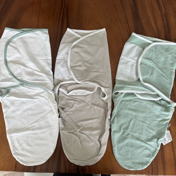 NEW Baby Swaddle Wraps 100% cotton Set of Three in Green, Gray, and White 0-3M - Picture 1 of 4